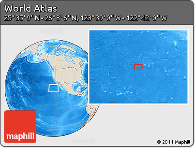 Shaded Relief Location Map of the Area around 25° 51' 37" N, 123° 10' 30" W