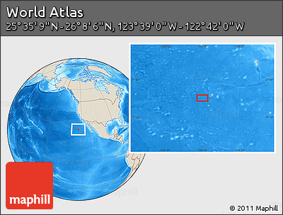 Shaded Relief Location Map of the Area around 25° 51' 37" N, 123° 10' 30" W