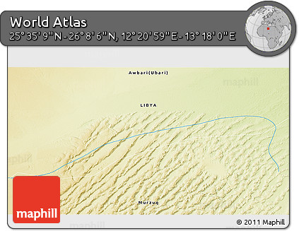 Physical 3D Map of the Area around 25° 51' 37" N, 12° 49' 29" E