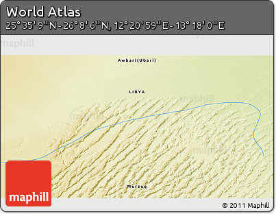 Physical 3D Map of the Area around 25° 51' 37" N, 12° 49' 29" E