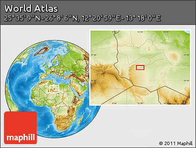 Physical Location Map of the Area around 25° 51' 37" N, 12° 49' 29" E