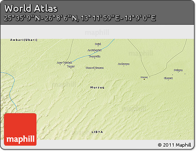 Physical 3D Map of the Area around 25° 51' 37" N, 13° 40' 30" E
