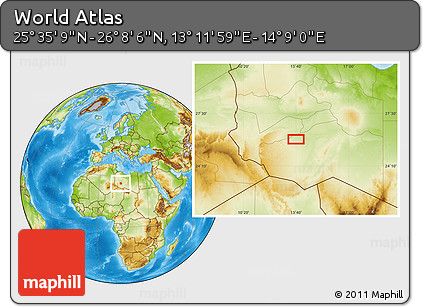 Physical Location Map of the Area around 25° 51' 37" N, 13° 40' 30" E