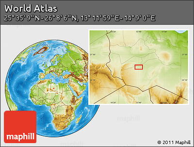 Physical Location Map of the Area around 25° 51' 37" N, 13° 40' 30" E