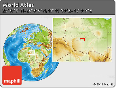 Physical Location Map of the Area around 25° 51' 37" N, 13° 40' 30" E