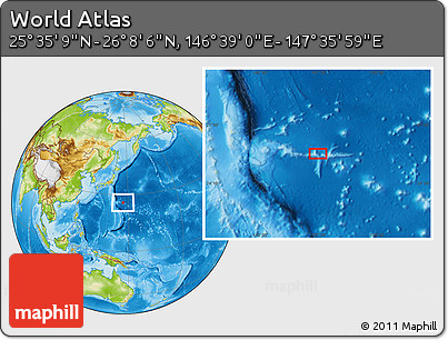 Physical Location Map of the Area around 25° 51' 37" N, 147° 7' 30" E
