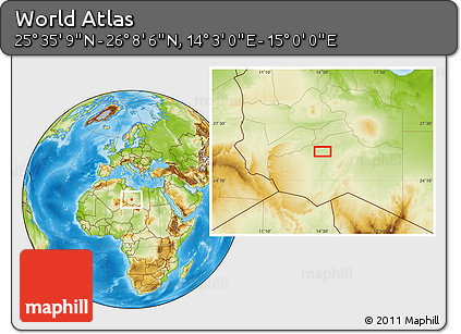 Physical Location Map of the Area around 25° 51' 37" N, 14° 31' 30" E