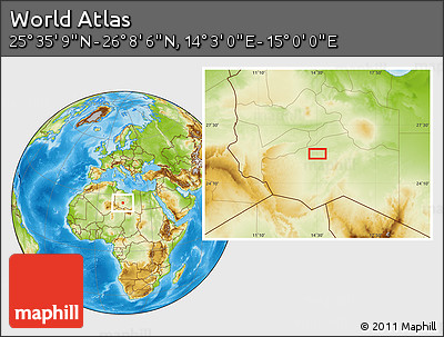 Physical Location Map of the Area around 25° 51' 37" N, 14° 31' 30" E