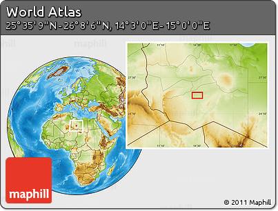 Physical Location Map of the Area around 25° 51' 37" N, 14° 31' 30" E