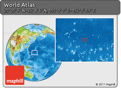 Physical Location Map of the Area around 25° 51' 37" N, 155° 37' 30" E