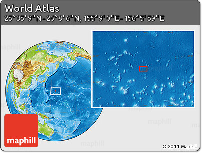 Physical Location Map of the Area around 25° 51' 37" N, 155° 37' 30" E