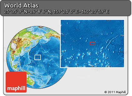 Physical Location Map of the Area around 25° 51' 37" N, 159° 52' 30" E