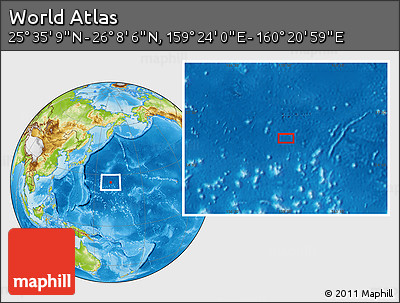 Physical Location Map of the Area around 25° 51' 37" N, 159° 52' 30" E