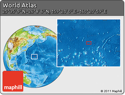 Physical Location Map of the Area around 25° 51' 37" N, 159° 52' 30" E