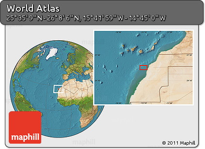Satellite Location Map of the Area around 25° 51' 37" N, 15° 13' 29" W
