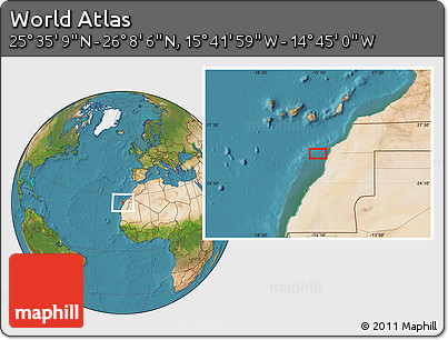 Satellite Location Map of the Area around 25° 51' 37" N, 15° 13' 29" W