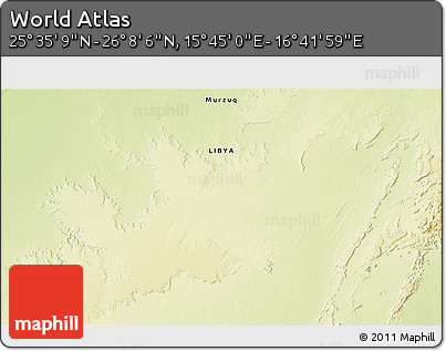 Physical 3D Map of the Area around 25° 51' 37" N, 16° 13' 30" E