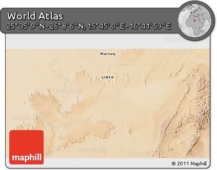 Satellite 3D Map of the Area around 25° 51' 37" N, 16° 13' 30" E