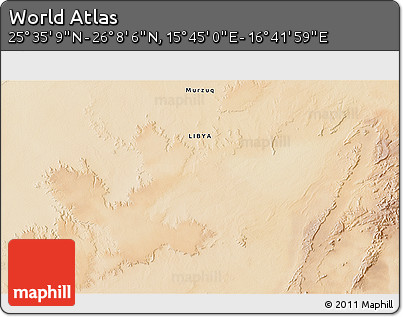 Satellite 3D Map of the Area around 25° 51' 37" N, 16° 13' 30" E
