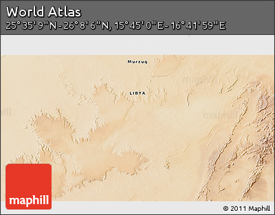 Satellite 3D Map of the Area around 25° 51' 37" N, 16° 13' 30" E