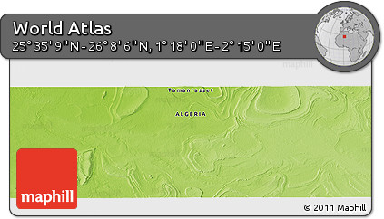 Physical Panoramic Map of the Area around 25° 51' 37" N, 1° 46' 29" E