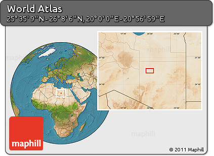 Satellite Location Map of the Area around 25° 51' 37" N, 20° 28' 30" E