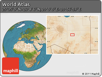 Satellite Location Map of the Area around 25° 51' 37" N, 20° 28' 30" E