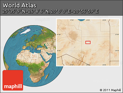 Satellite Location Map of the Area around 25° 51' 37" N, 20° 28' 30" E