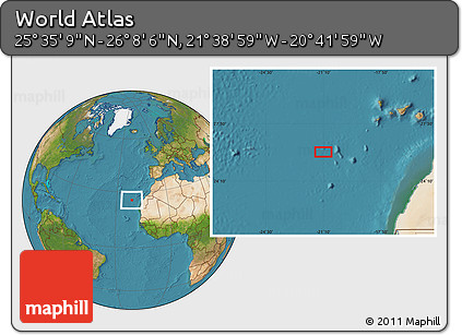 Satellite Location Map of the Area around 25° 51' 37" N, 21° 10' 29" W