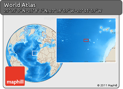 Shaded Relief Location Map of the Area around 25° 51' 37" N, 21° 10' 29" W