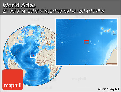 Shaded Relief Location Map of the Area around 25° 51' 37" N, 21° 10' 29" W