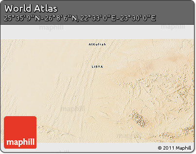 Satellite 3D Map of the Area around 25° 51' 37" N, 23° 1' 29" E