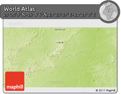 Physical 3D Map of the Area around 25° 51' 37" N, 23° 52' 30" E