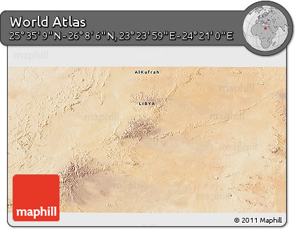 Satellite 3D Map of the Area around 25° 51' 37" N, 23° 52' 30" E