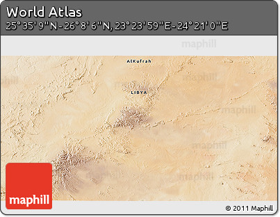 Satellite 3D Map of the Area around 25° 51' 37" N, 23° 52' 30" E