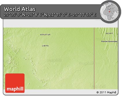 Physical 3D Map of the Area around 25° 51' 37" N, 24° 43' 30" E