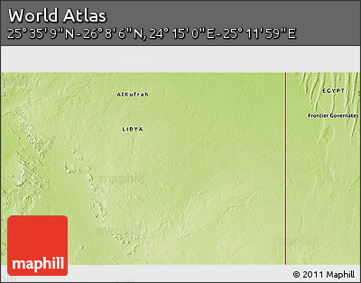 Physical 3D Map of the Area around 25° 51' 37" N, 24° 43' 30" E
