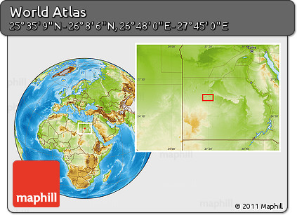Physical Location Map of the Area around 25° 51' 37" N, 27° 16' 29" E