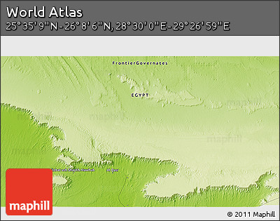 Physical 3D Map of the Area around 25° 51' 37" N, 28° 58' 30" E