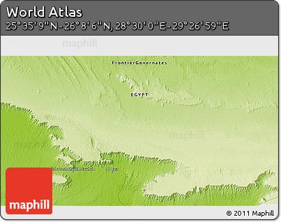 Physical 3D Map of the Area around 25° 51' 37" N, 28° 58' 30" E