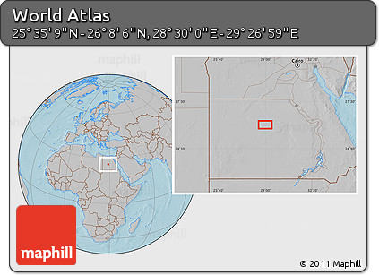 Gray Location Map of the Area around 25° 51' 37" N, 28° 58' 30" E, hill shading