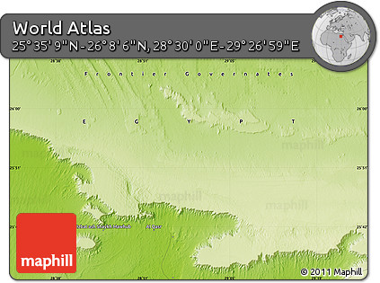 Physical Map of the Area around 25° 51' 37" N, 28° 58' 30" E
