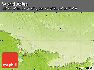 Physical Map of the Area around 25° 51' 37" N, 28° 58' 30" E