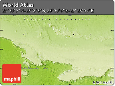 Physical Map of the Area around 25° 51' 37" N, 28° 58' 30" E