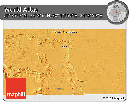 Political 3D Map of the Area around 25° 51' 37" N, 30° 40' 29" E