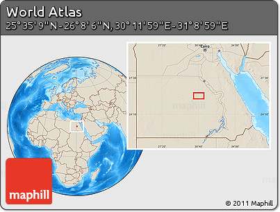 Shaded Relief Location Map of the Area around 25° 51' 37" N, 30° 40' 29" E