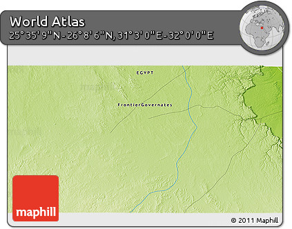 Physical 3D Map of the Area around 25° 51' 37" N, 31° 31' 29" E