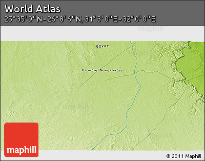 Physical 3D Map of the Area around 25° 51' 37" N, 31° 31' 29" E
