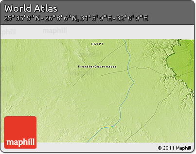 Physical 3D Map of the Area around 25° 51' 37" N, 31° 31' 29" E