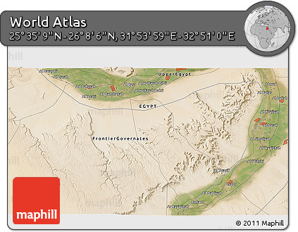 Satellite 3D Map of the Area around 25° 51' 37" N, 32° 22' 30" E